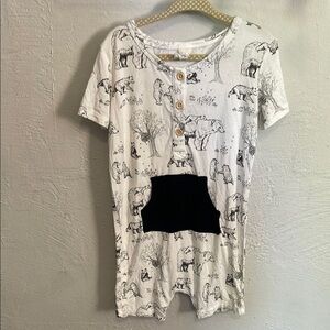 Kate Quinn White and Black Bear  Print Romper with Black Pocket